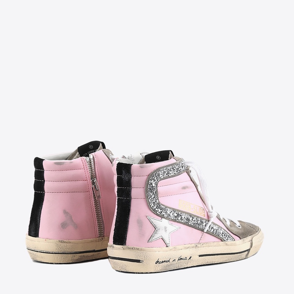 Golden Goose Slide Sneakers - Pink Leather Silver Glitter - Picture 4 of 14